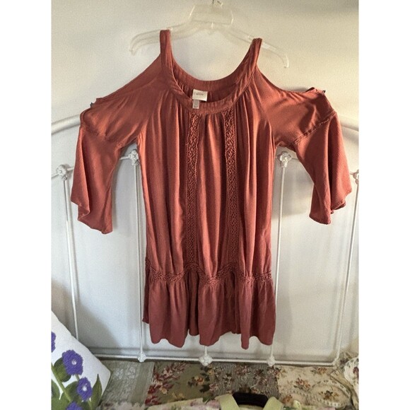 Knox Rose Dusty Rose Color Peek A Boo Shoulder Dress Hippie Boho Garden Size L - Picture 1 of 8